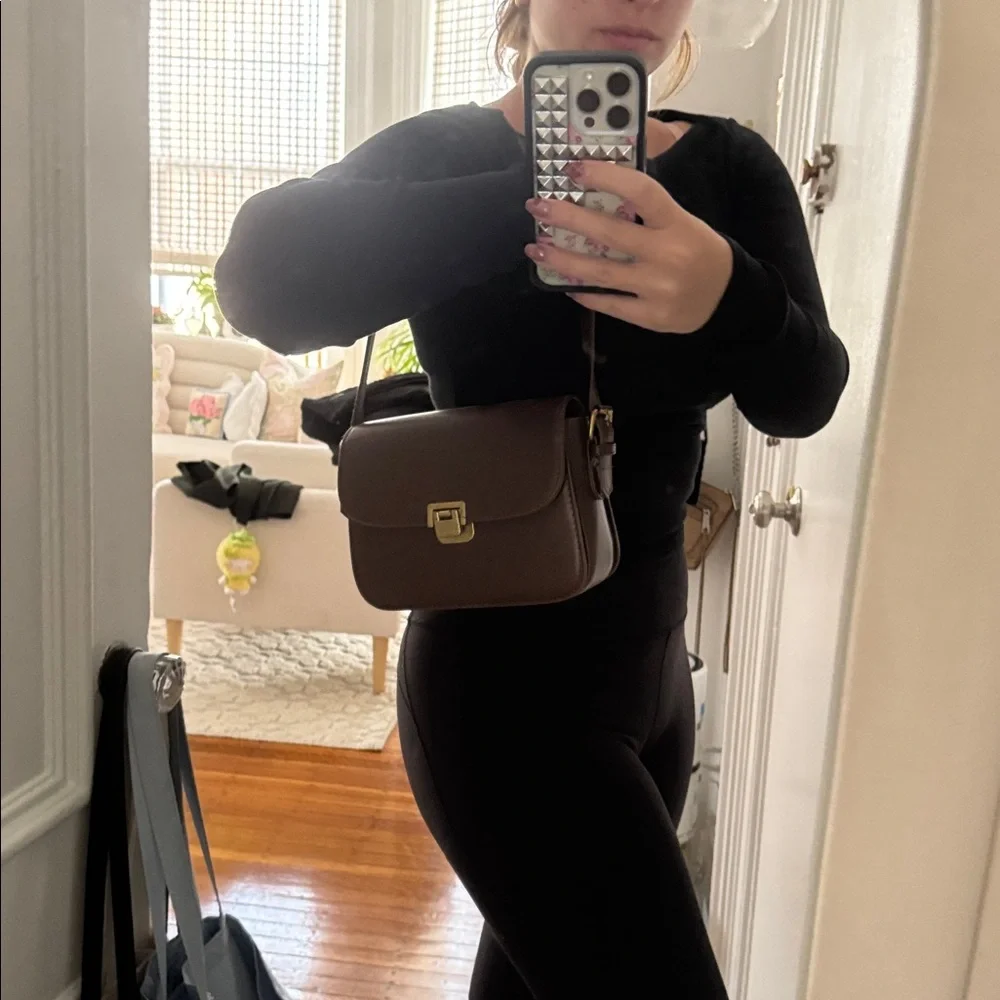 Free People Brown Leather Shoulder Bag with Gold Hardware - Picture 9 of 9